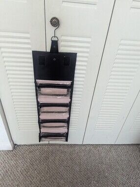 Mary Kay Black Hanging Jewelry Organizer with Light Pink Clear Pockets
